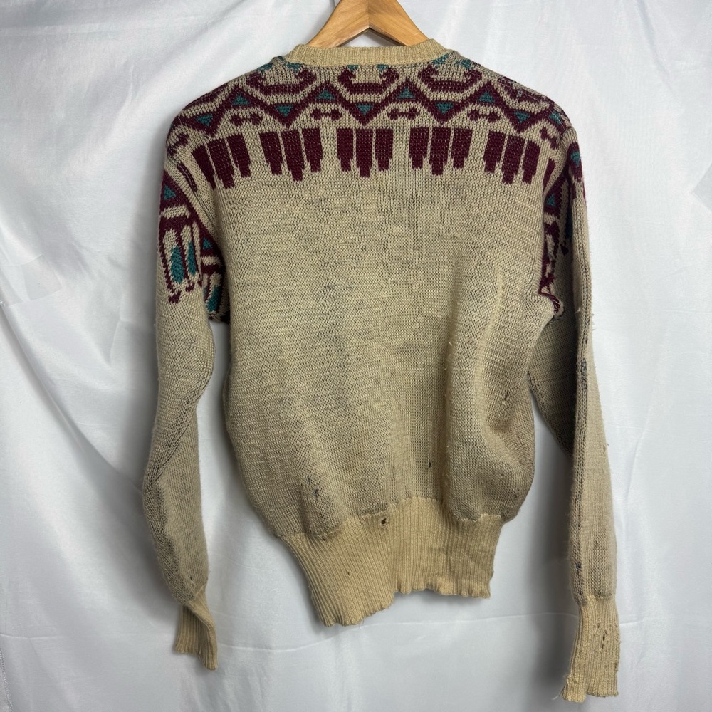 RARE Jantzen Totem Pole Jaquard Knit Vintage 1940s Wool Sweater Womens Sz 40 (M) - Picture 2 of 9